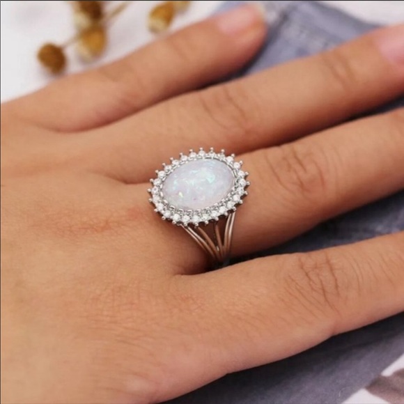 NEW💎925 Sterling Silver Diamond Huge Opal Ring - Picture 2 of 5